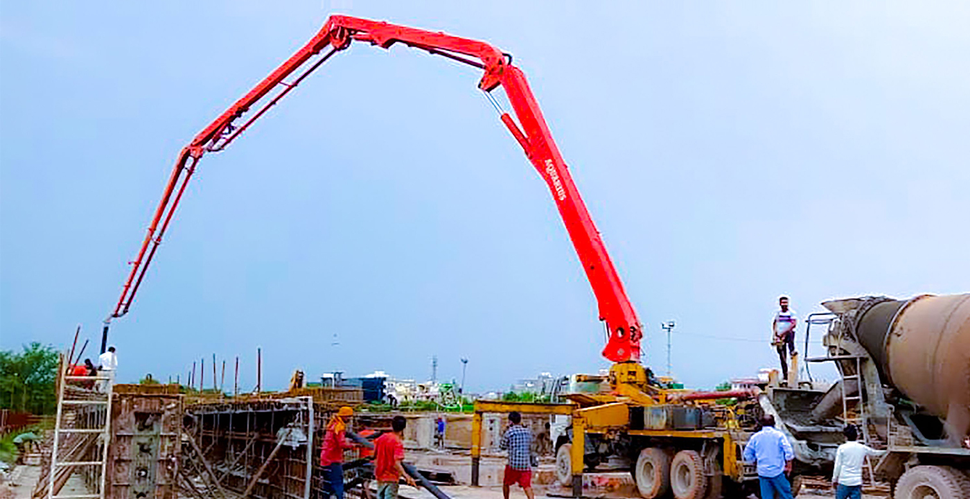 Aquarius 36 ZX Boom Pump working at Adycon Infrastructure Pvt. Ltd. for Road Project, Bhangel (Noida)